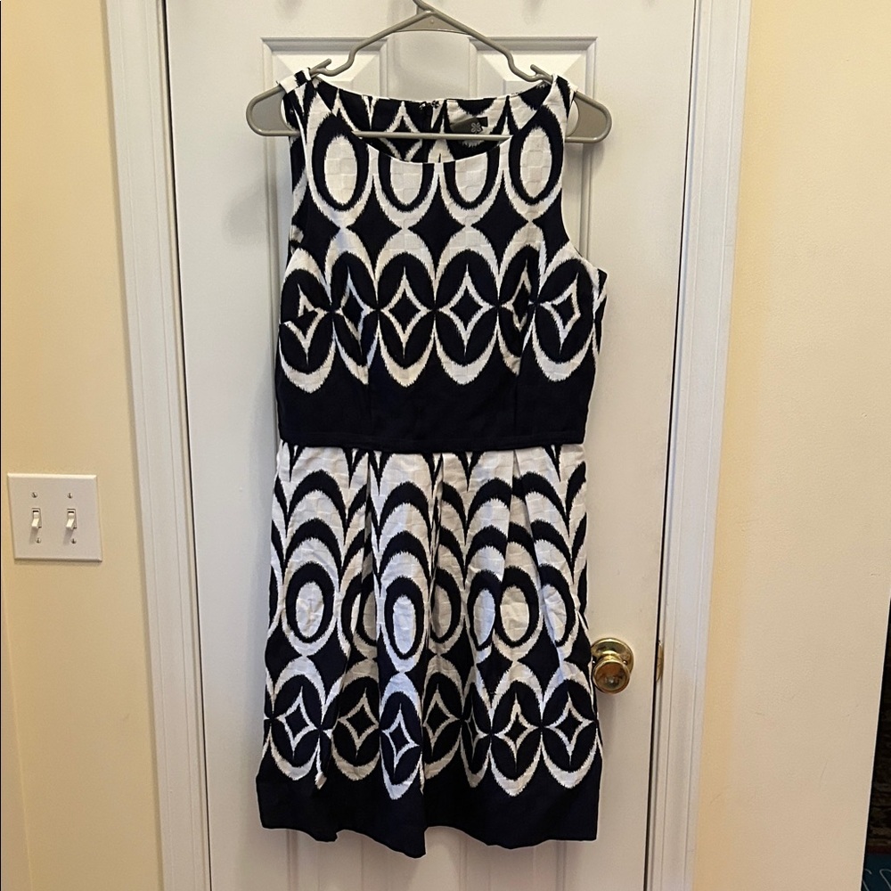 Taylor Navy and White Patterned Dress